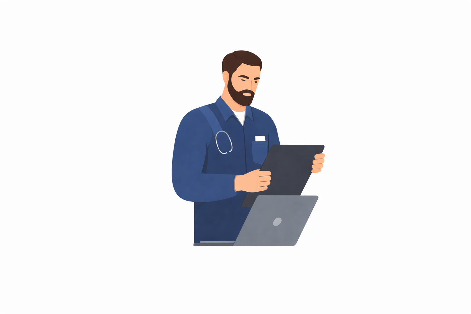 Technician reviewing details on a laptop